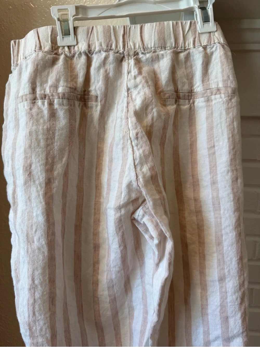 Mango Basics 100% Linen Cream Ivory Striped Drawstring Pants Size Large